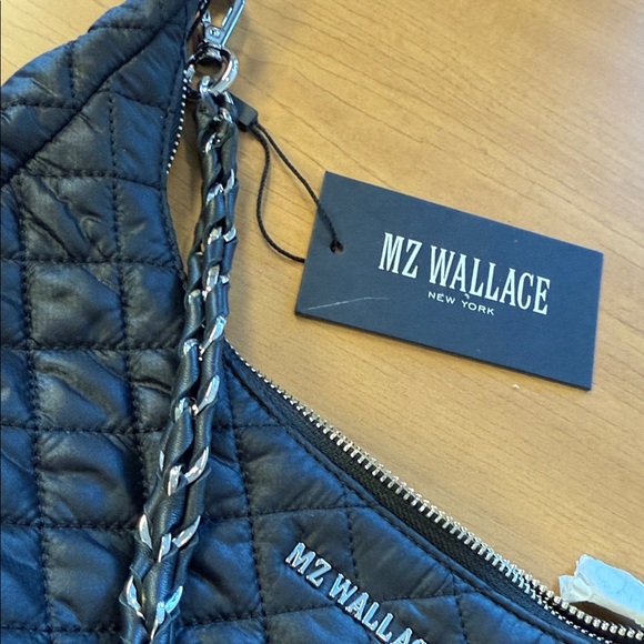 MZ WALLACE Crosby Luna Black Nylon Leather Crescent Moon Crossbody Sling Bag NWT - Picture 10 of 12